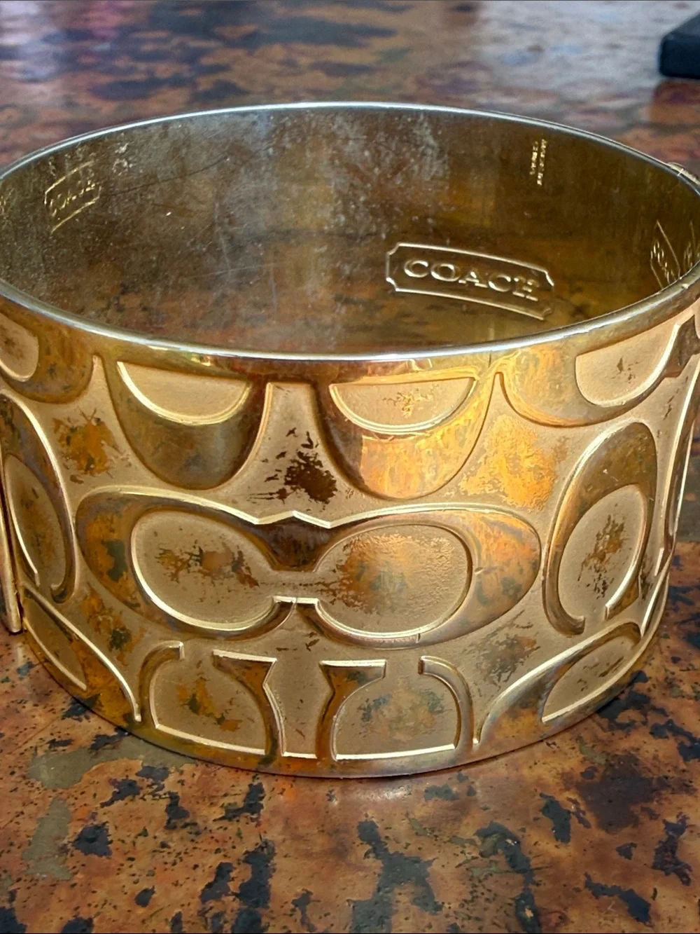 Vintage Coach Gold-Tone Raised Signature 'C' 1 1/2” Wide Cuff - Picture 11 of 11